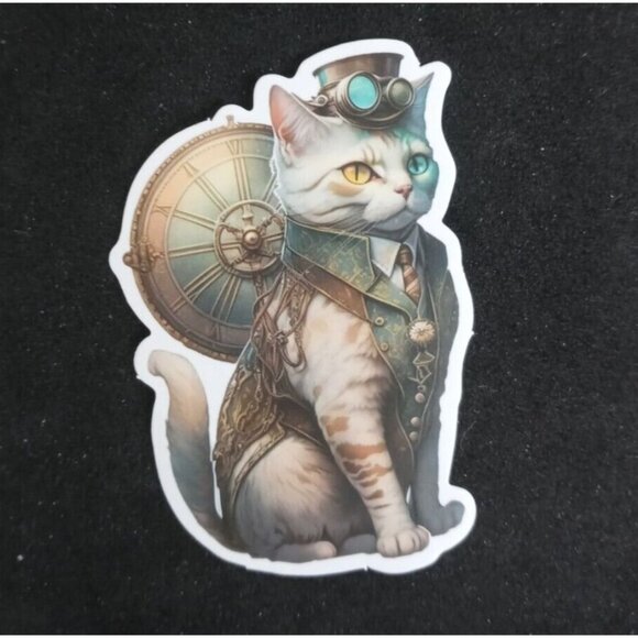 Other - 10/$10 Steampunk Distinguished Pilot Cat Sticker 2 3/8" x 1 5/8"